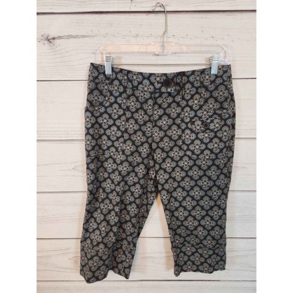 Ann Taylor Loft Women's Brown Floral Cotton Mid Rise Capri Pants Size 6 Petite